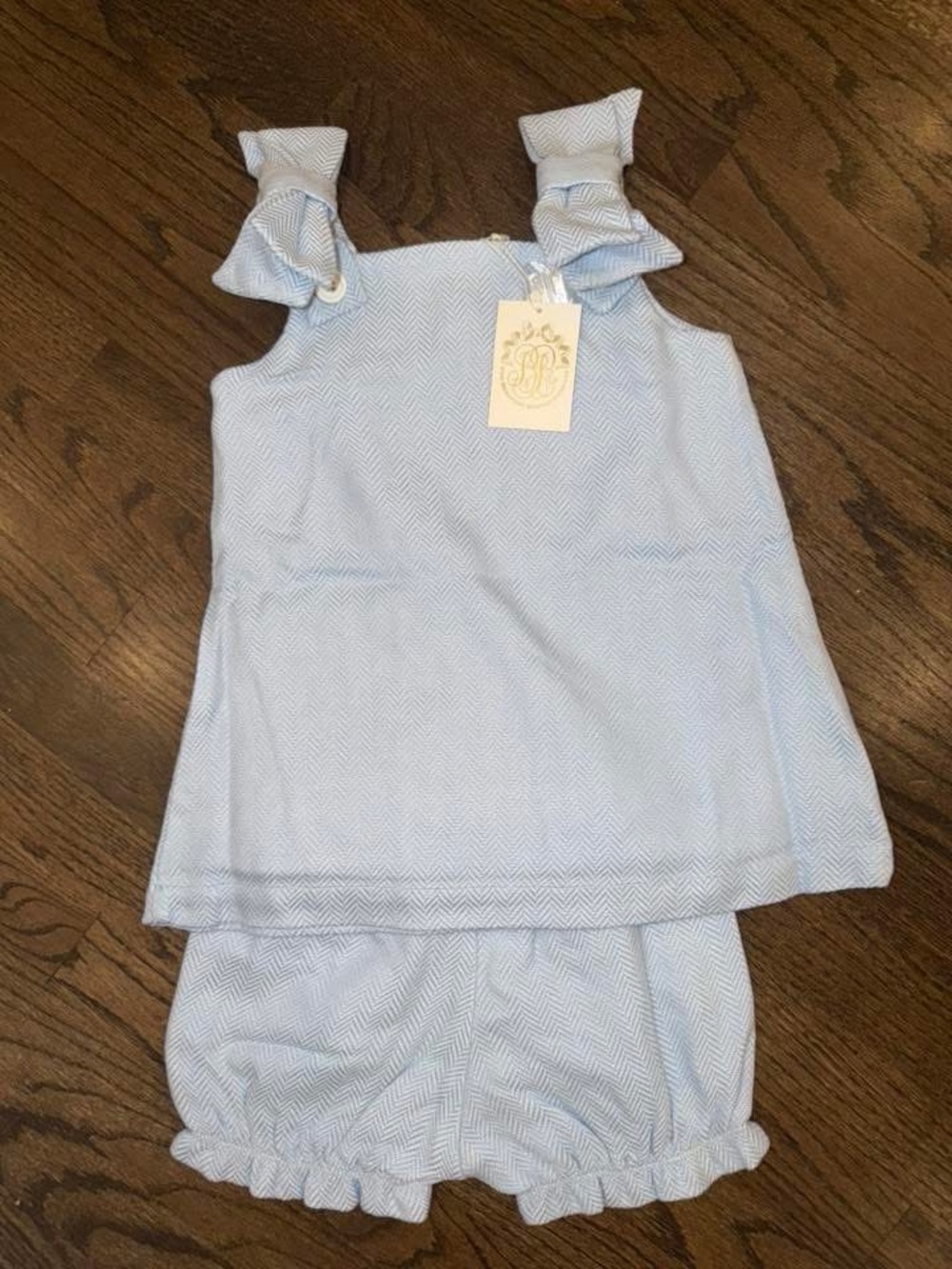 The Beaufort Bonnet Company Light Blue Herringbone Kids Matching Set